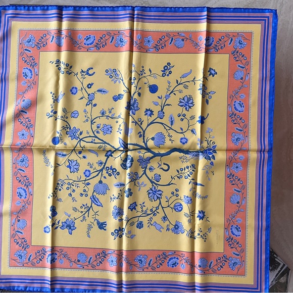 E. Marinella Italian Luxury Silk Scarf 90cm Tree of Life Blue - Brand New - Picture 2 of 13
